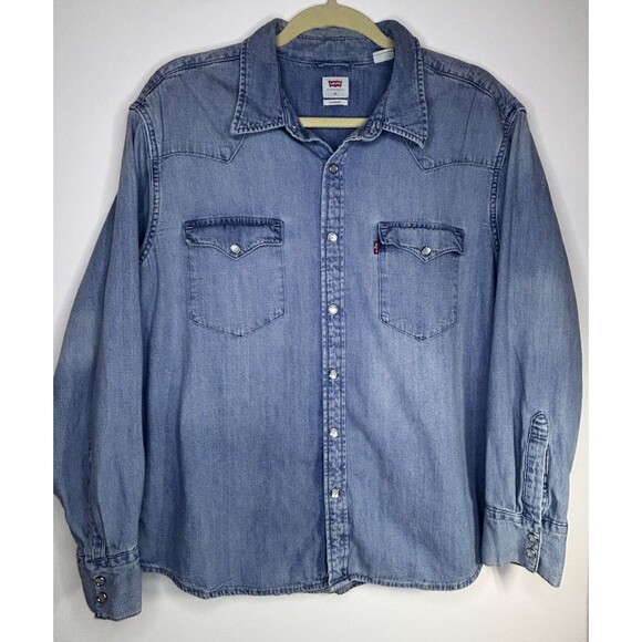 Levi’s Standard Fit Western Denim Shirt Pearl Buttons Medium Wash Size XL - Picture 1 of 7